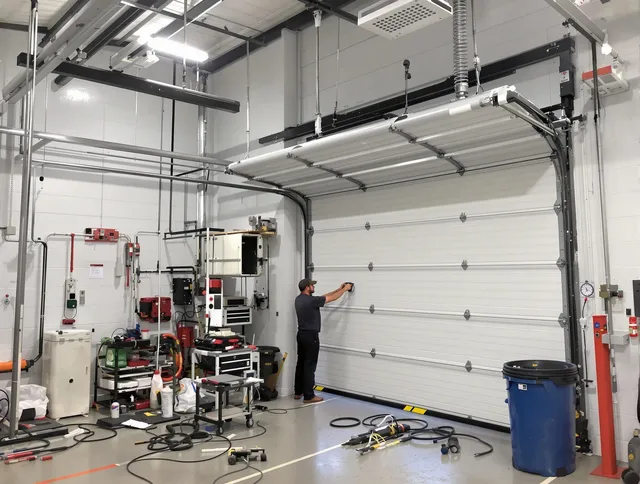 Waterford Garage Door Repair certified technician performing commercial door repair at a Waterford business facility