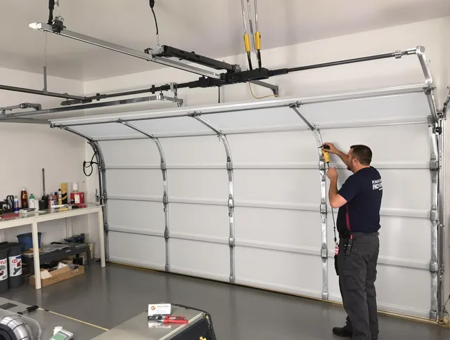 Waterford Garage Door Repair certified technician performing overhead door system repair in Waterford