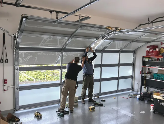 Waterford Garage Door Repair expert performing precise panel replacement on Waterford garage door